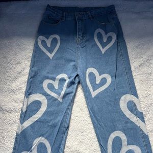 High Waisted Jeans with Heart Designs